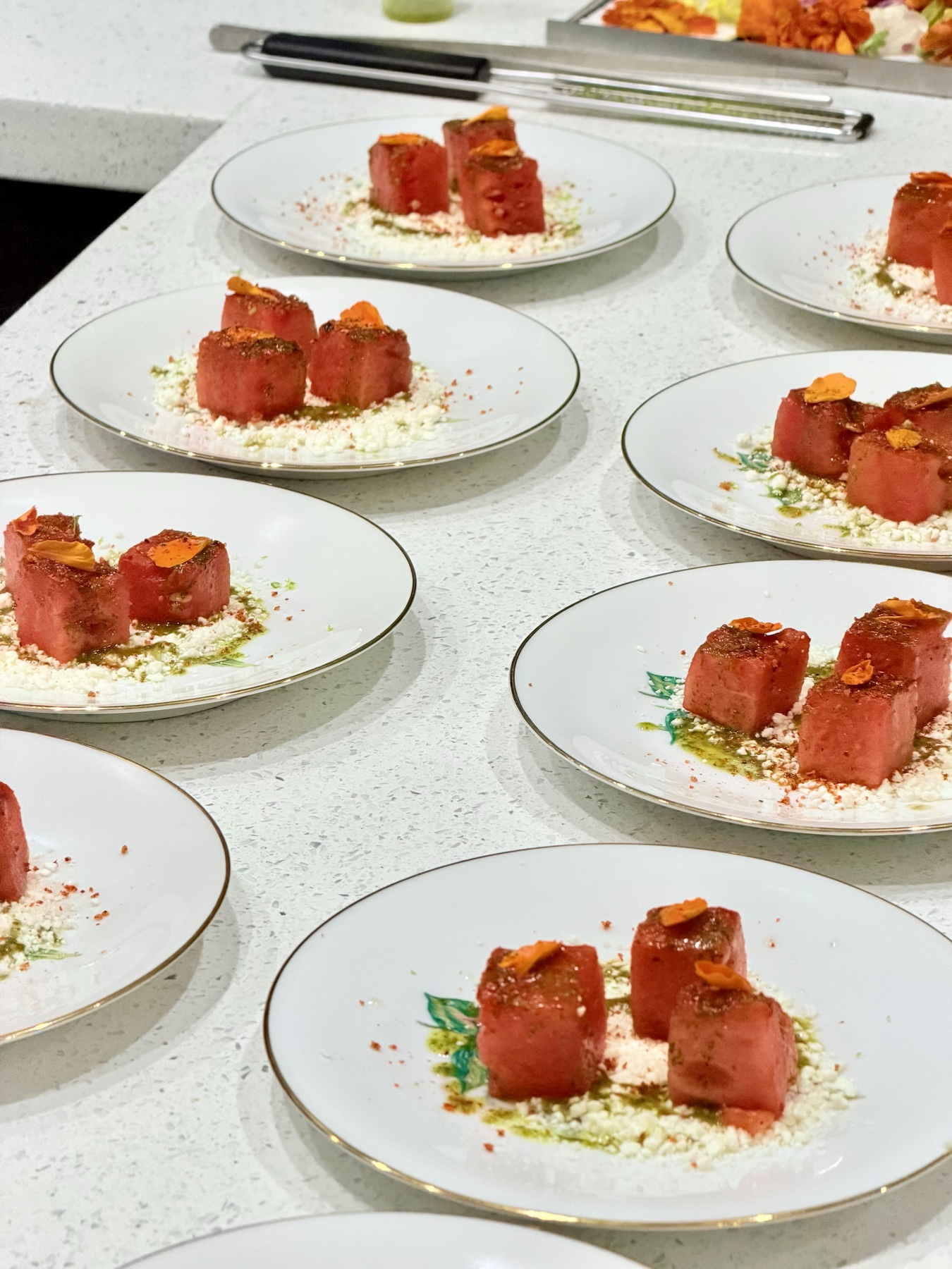 Watermelon cubes with cotija
