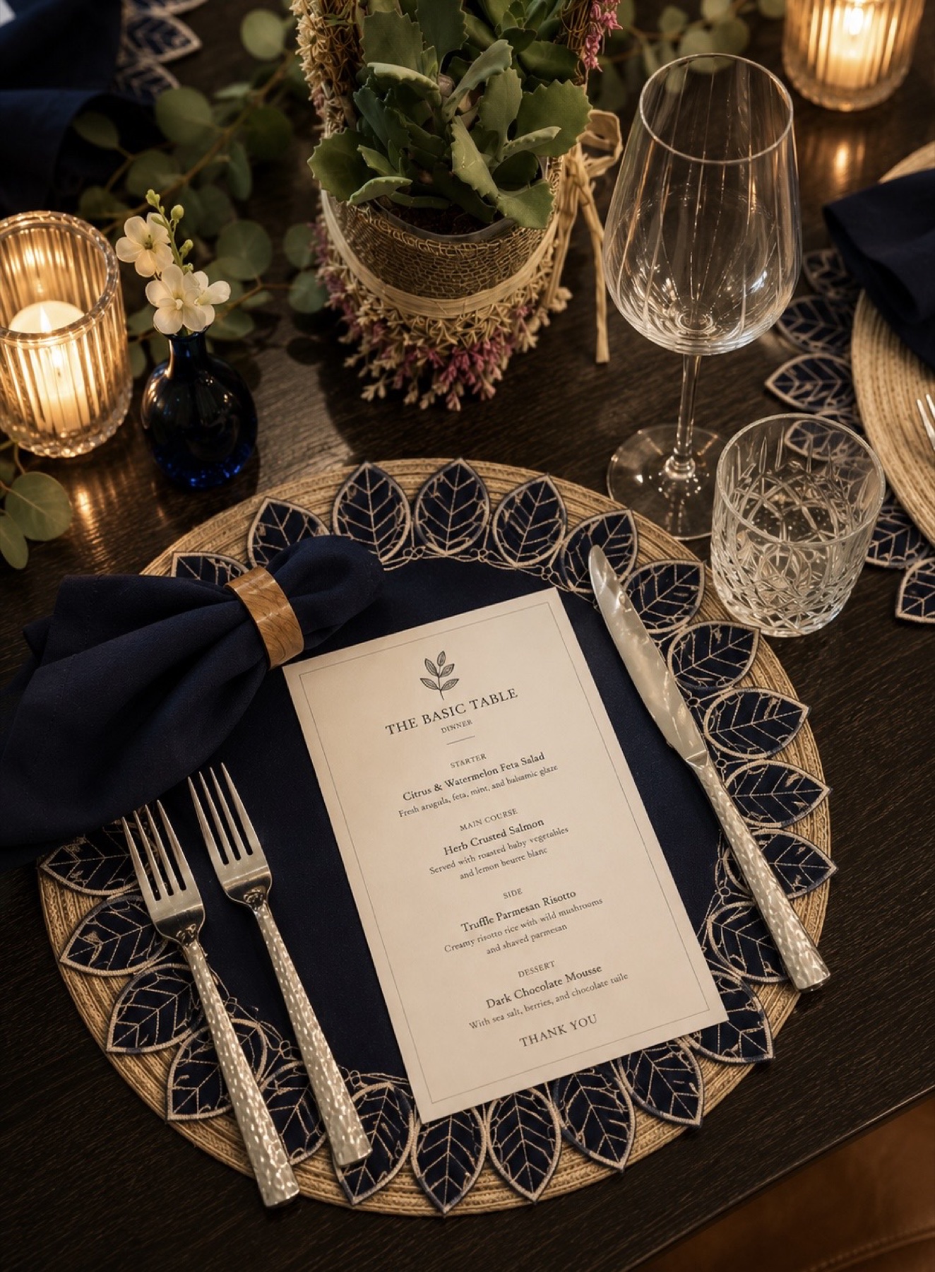 The Basic Table dinner setting with candlelight