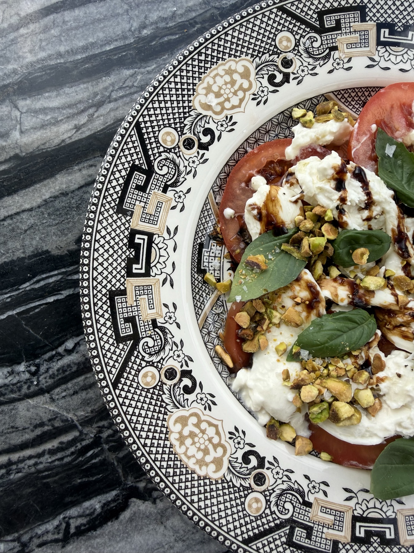 Caprese with tomato, burrata, basil